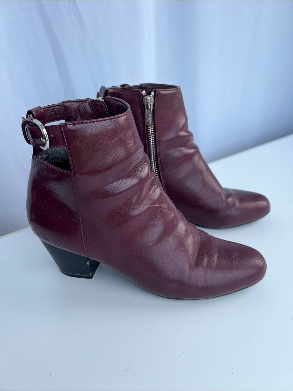 Matt & Nat Burgundy Vegan Leather Ankle Booties with Buckle Accent